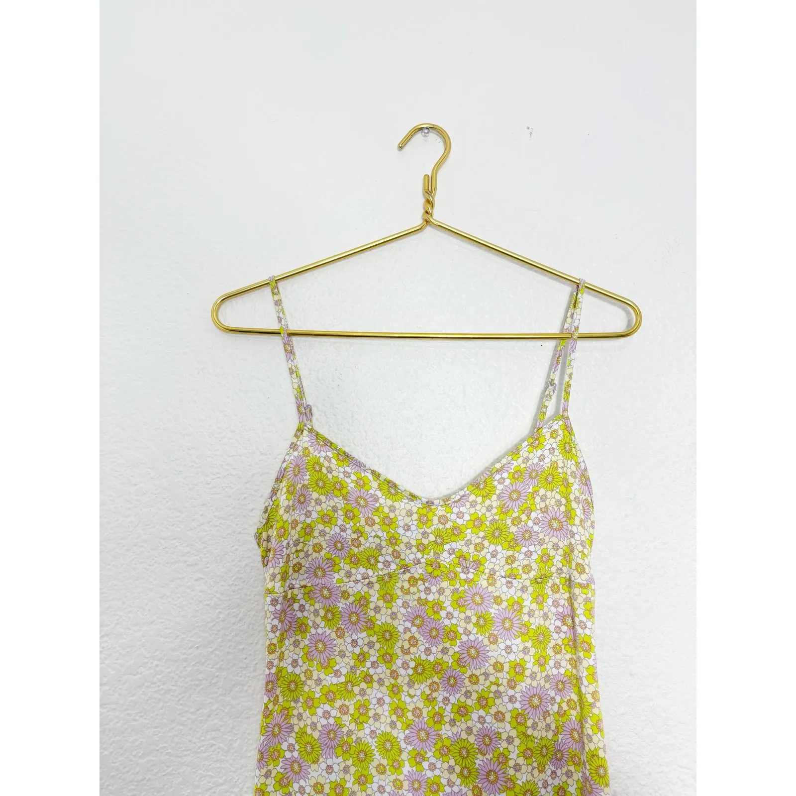 Zara 70s Micro Floral Midi Dress Size Small Cut Out Back Bohemian Vintage Yellow - Image 5