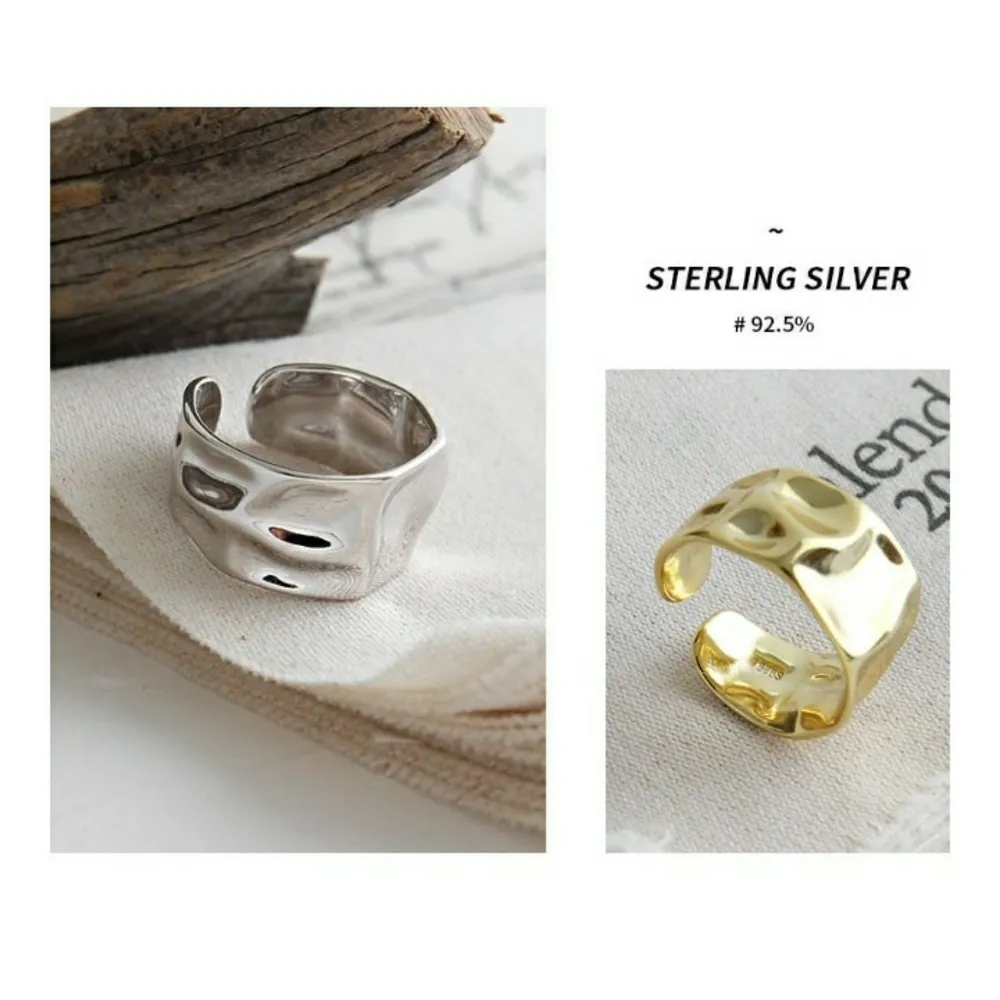 NEW‎ Unisex Wide Hammered Gold-Plated S925 Adjustable Band Ring - Image 10