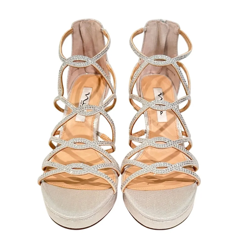 Nina Sassie‎ Crystals Bridal Cocktail Party High Heels Women's 8 True Silver - Image 7