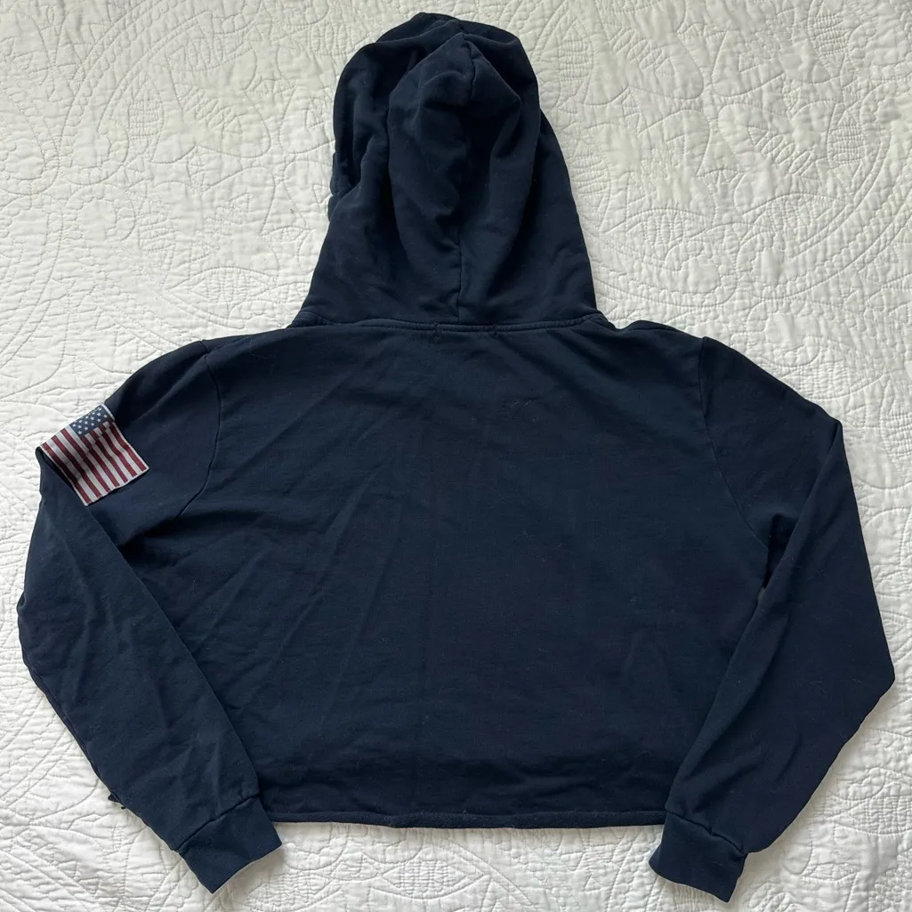 Brandy Melville Navy USA Cropped Hoodie - Image 3