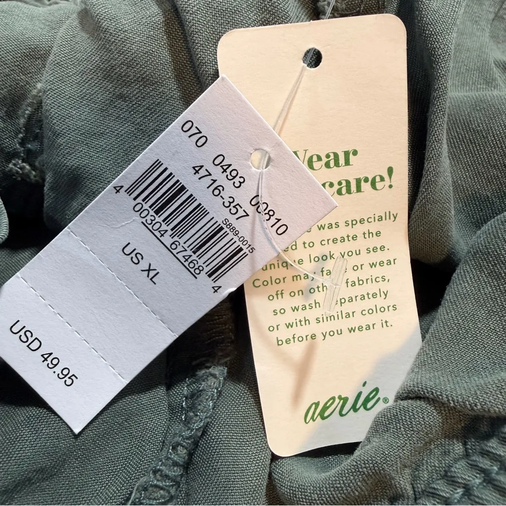 aerie olive green paperbag waist wide leg pants size XL NWT tie waist pull on - Image 6