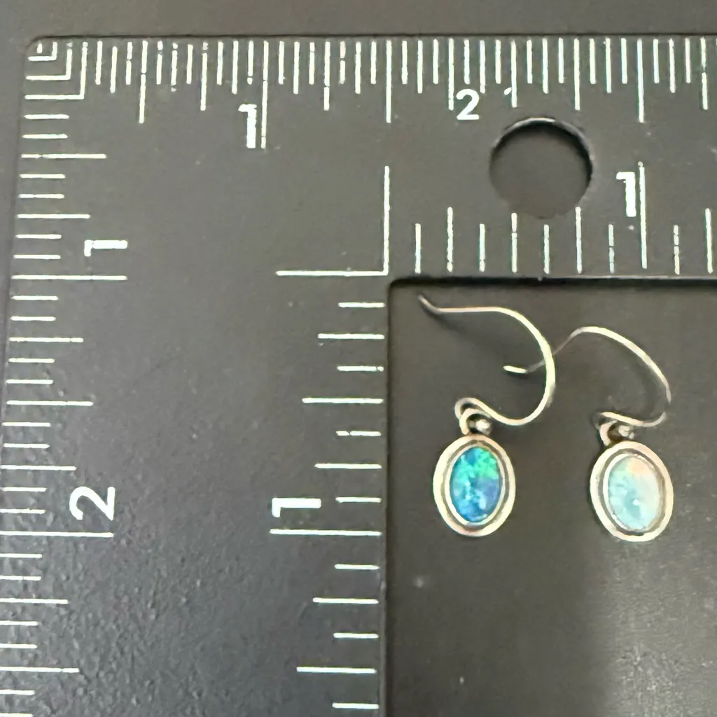 Vintage 925 Sterling Silver Dainty Blue Opal Dangling Drop Earrings 2.9g. - Image 13