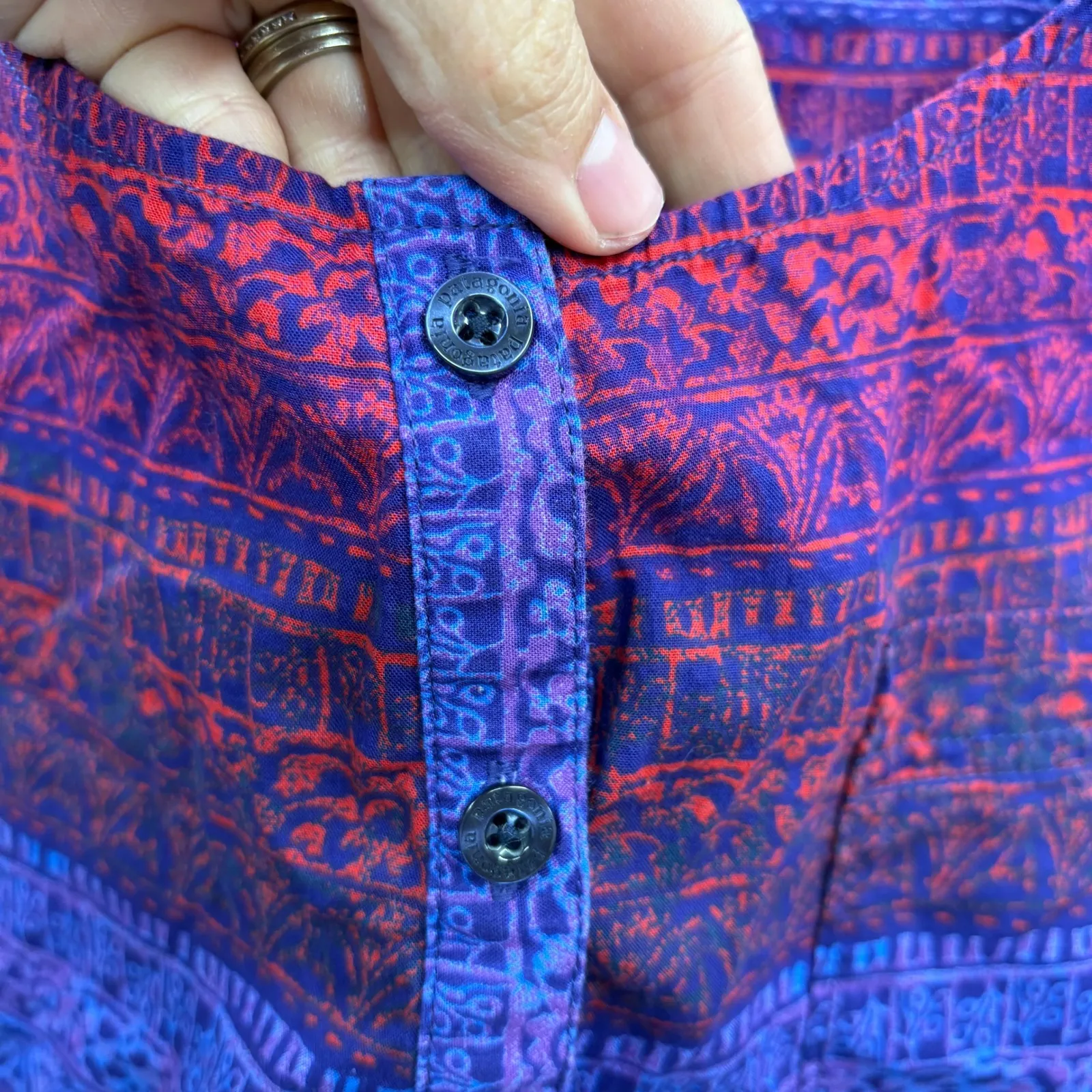 Patagonia Women's Sleeveless Top Colorful Print V Neck Cotton Blouse Shirt 10‎ - Image 8