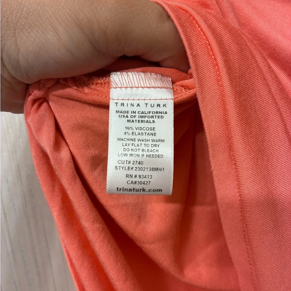 Trina Turk One Shoulder Top L | Draped Asymmetric Coral Jersey Knit Tank Blouse - Image 4