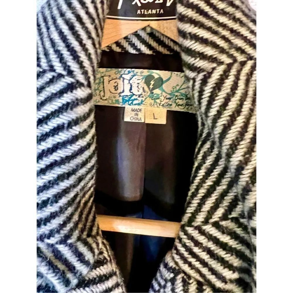 JOIT Black & White Herringbone Double Breasted Coat Size Large Black - Image 3