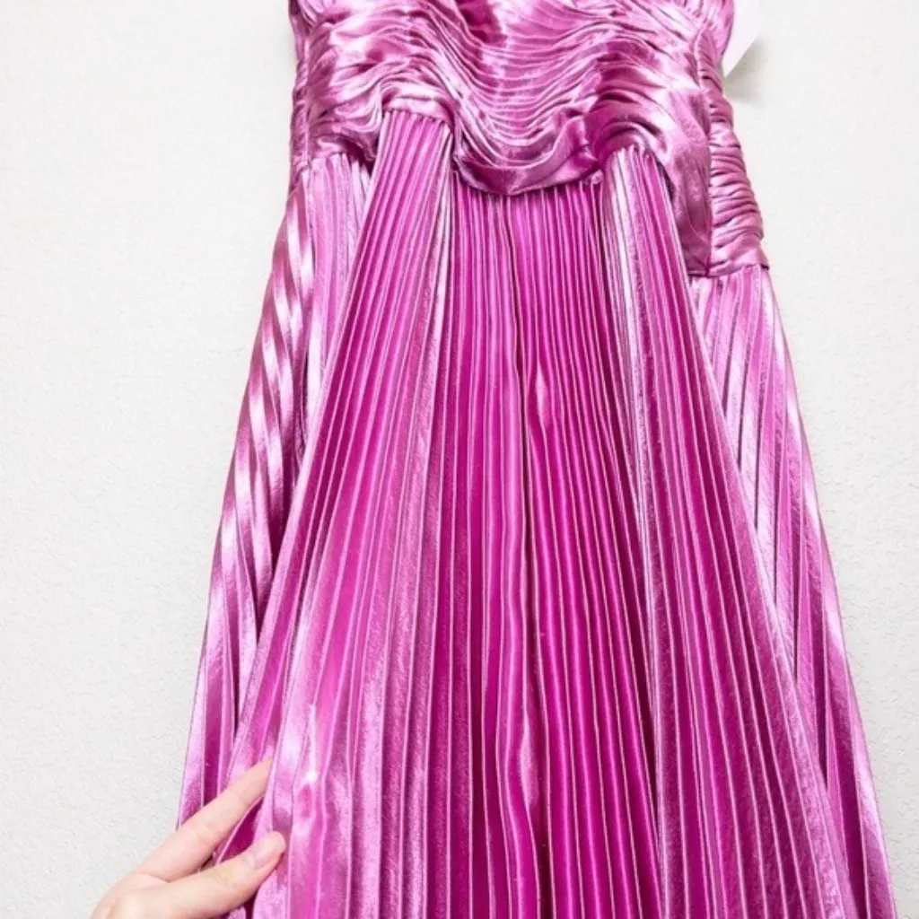 NWT AiiFOS Vera Pleated Metallic Gown 8 Pink Magenta Plisse Ruched Slit Formal - Image 11