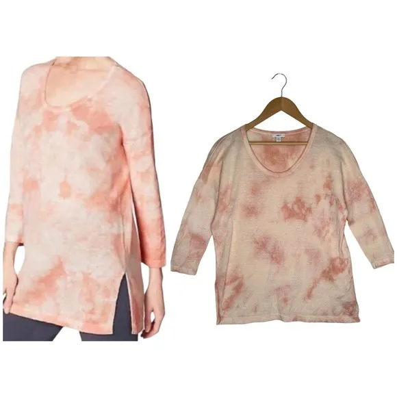Pure Jill J Jill Sweater Womens Small Linen Tie Dye Round Neck Tunic Peach - Image 2