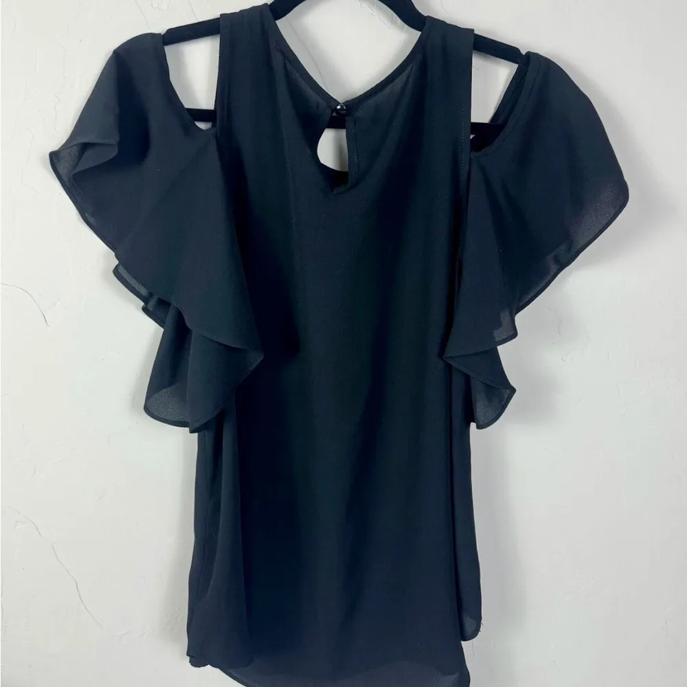 By & By Womens Juniors Cold Shoulder Black Flowy Goth Witchy Blouse Top Size S - Image 2