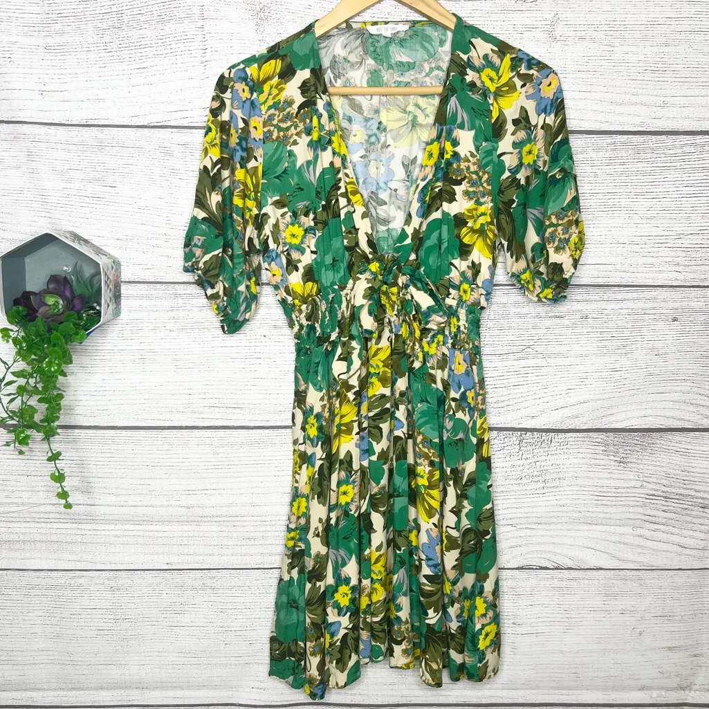 Anthropologie Abel the Label Floral Green & Yellow Tie Front Dress Size Medium - Image 13