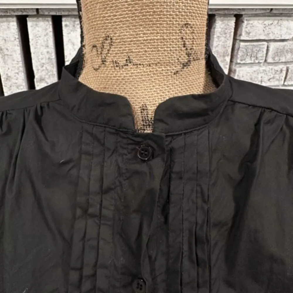 Walter Baker Sia Cotton Top Black Pleated Button Down Blouse Size Medium Neutral - Image 9