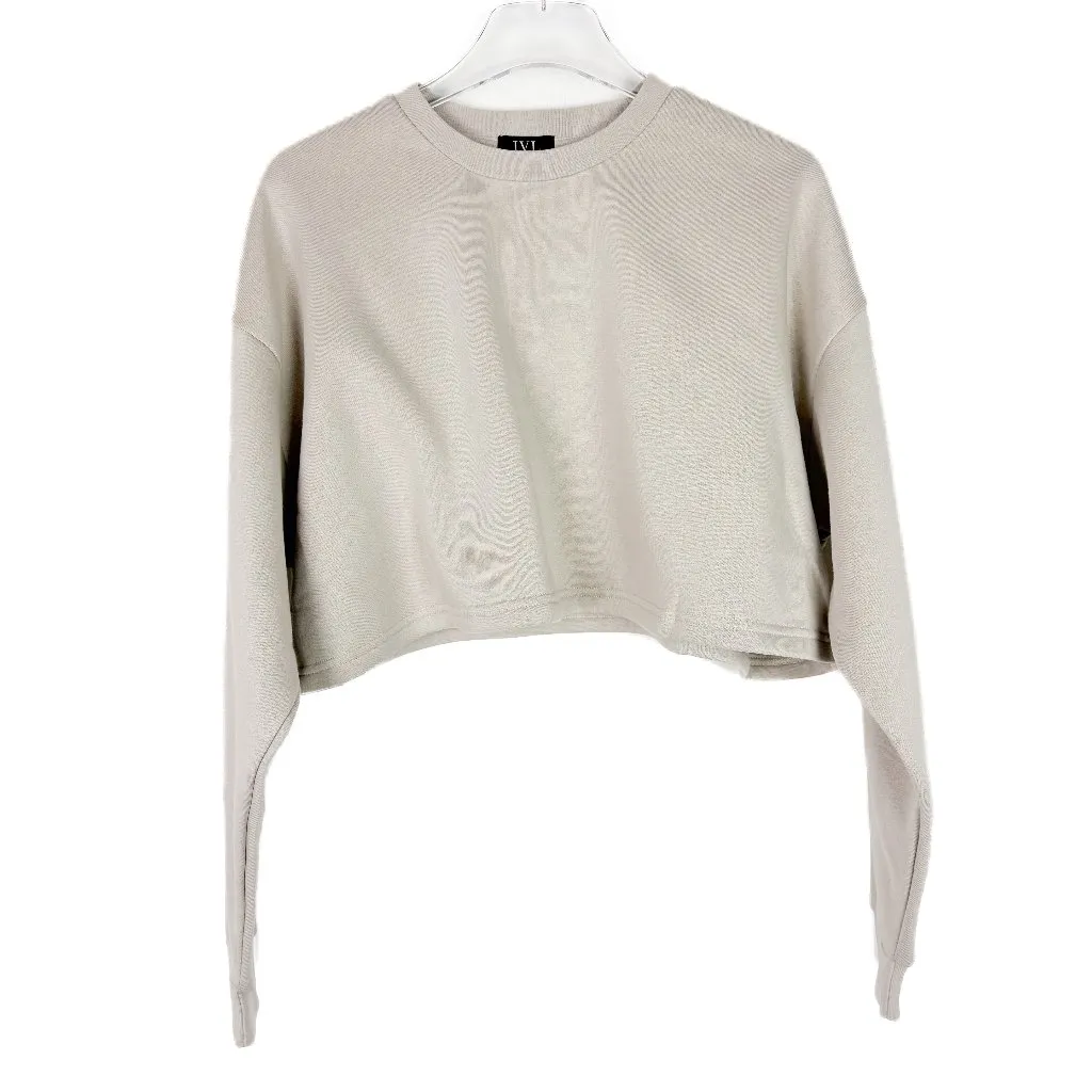 NWT IVL Collective Cropped Crewneck Sweatshirt Cotton Fleece Stone Size Medium M - Image 2