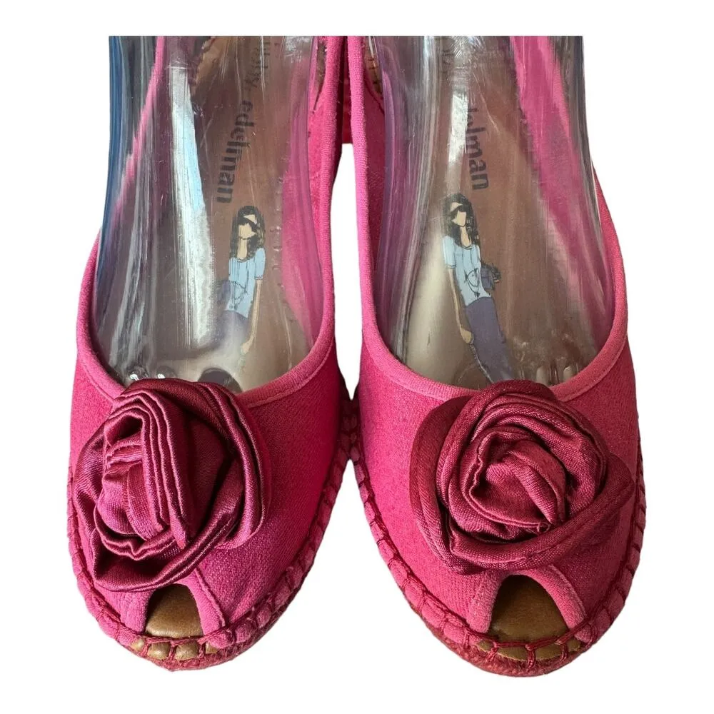 Libby Edelman Curtsy Pink Denim Rosette Wedge peep toe Espadrille size 8.5 - Image 9