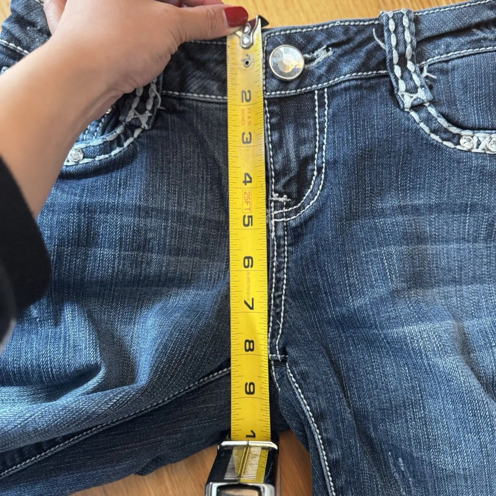 L.A. Idol USA Y2K McBling Rhinestone Bootcut Flare Rock Jeans Low Rise 5/29 EUC Blue - Image 9