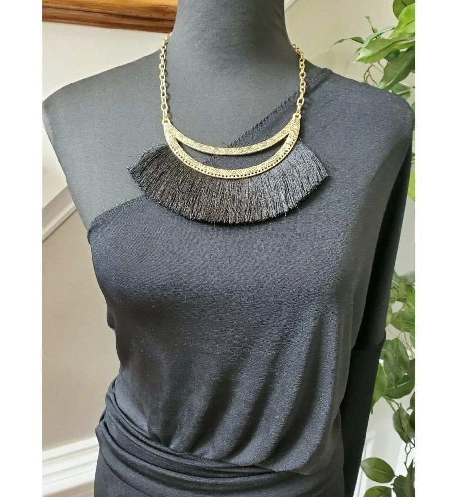 Revamped  Women's Solid Black Polyester One Off Shoulder Knee Length Dress - Image 2