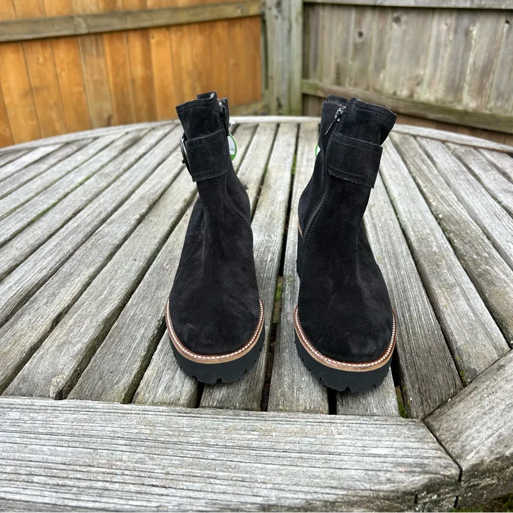 Paul Green Suede‎ Ankle Boots With Buckle And Track Sole Black size 3 UK 5.5 US - Image 2