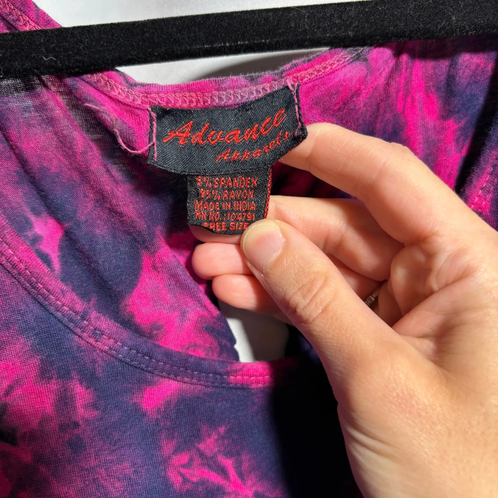 Advance Apparels Purple Tie Dye Tank Top Cutout Braided Back Free Size Rayon Art Pink - Image 5