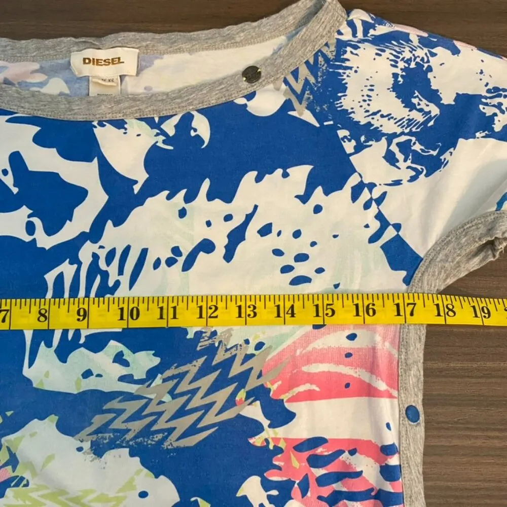 DIESEL Tropical Print Tee with Snap Open Sides Size XS - Image 6