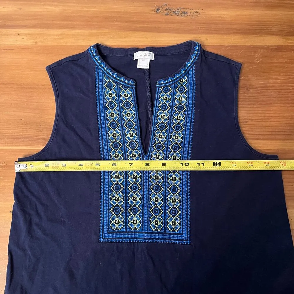 J. Crew Factory Women's Navy Blue Embroidered Placket Cotton Tank Top Size XXS - Image 6