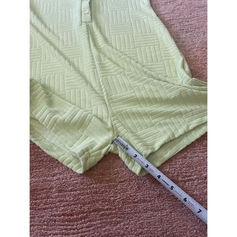 Lime Green Textured Romper Polo Collar Button Front Stretch Women’s Size M Green - Image 4