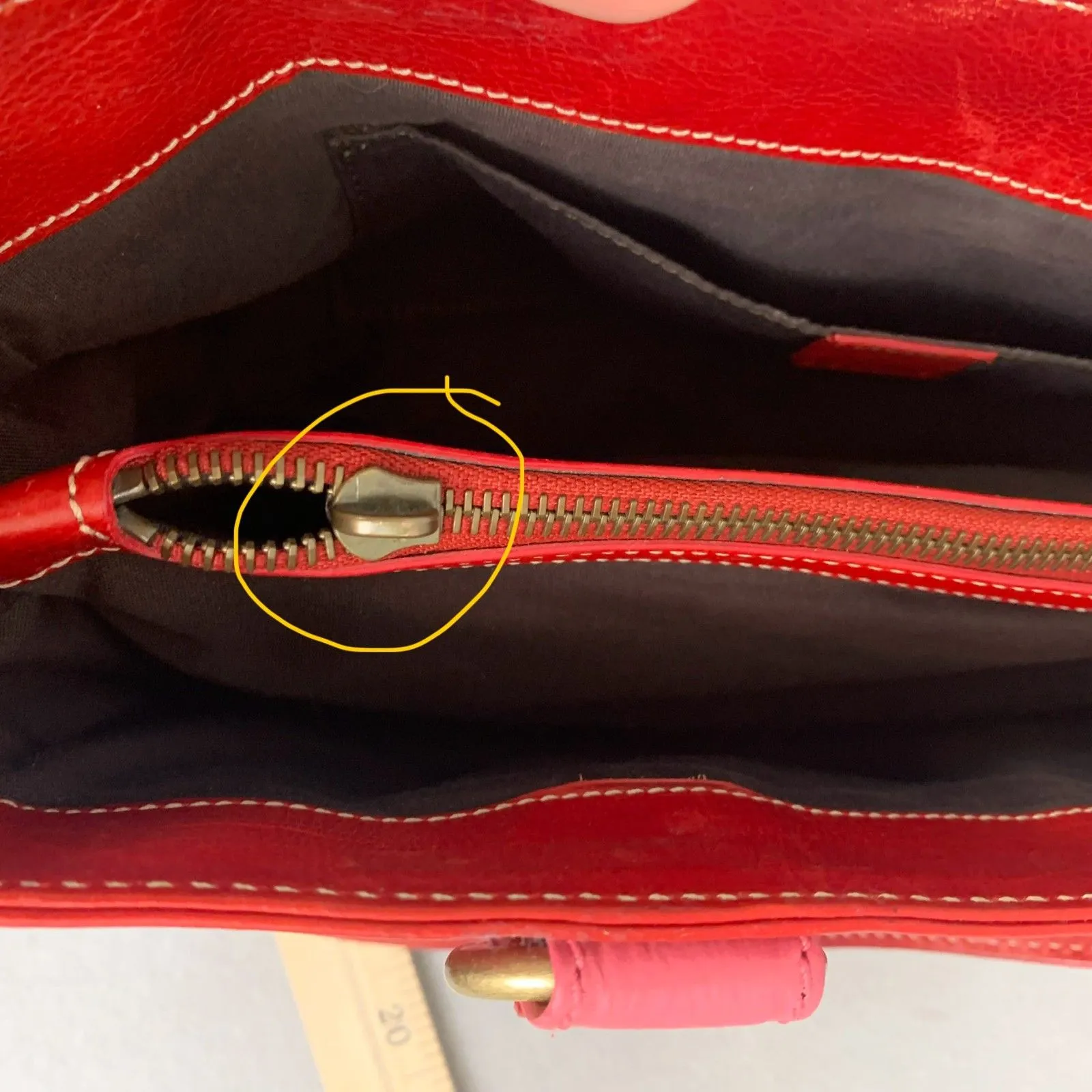 Celine Red Leather Satchel Bag Pink Quilted Detail Designer Purse Classic Luxury - Image 3