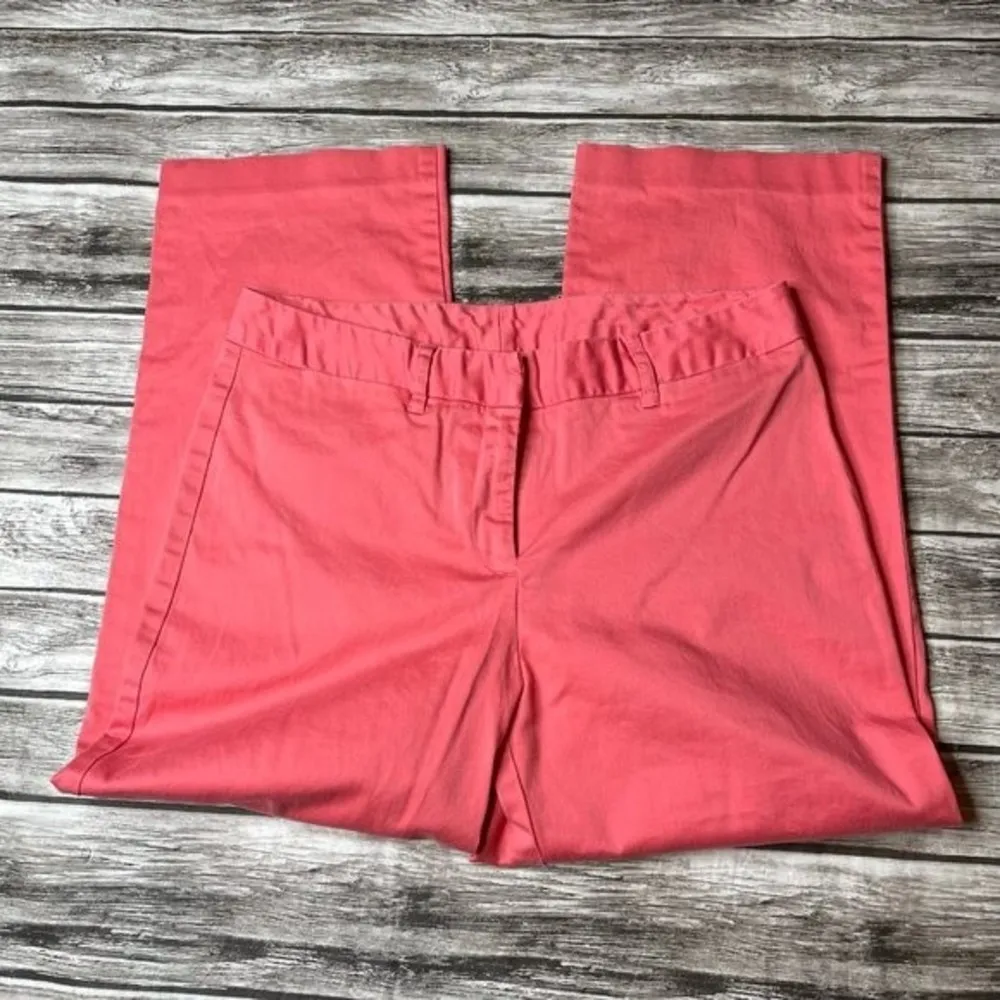 George Stretch Straight Ankle Cropped Pants 4 Bright Coral Salmon Pink Pockets - Image 3