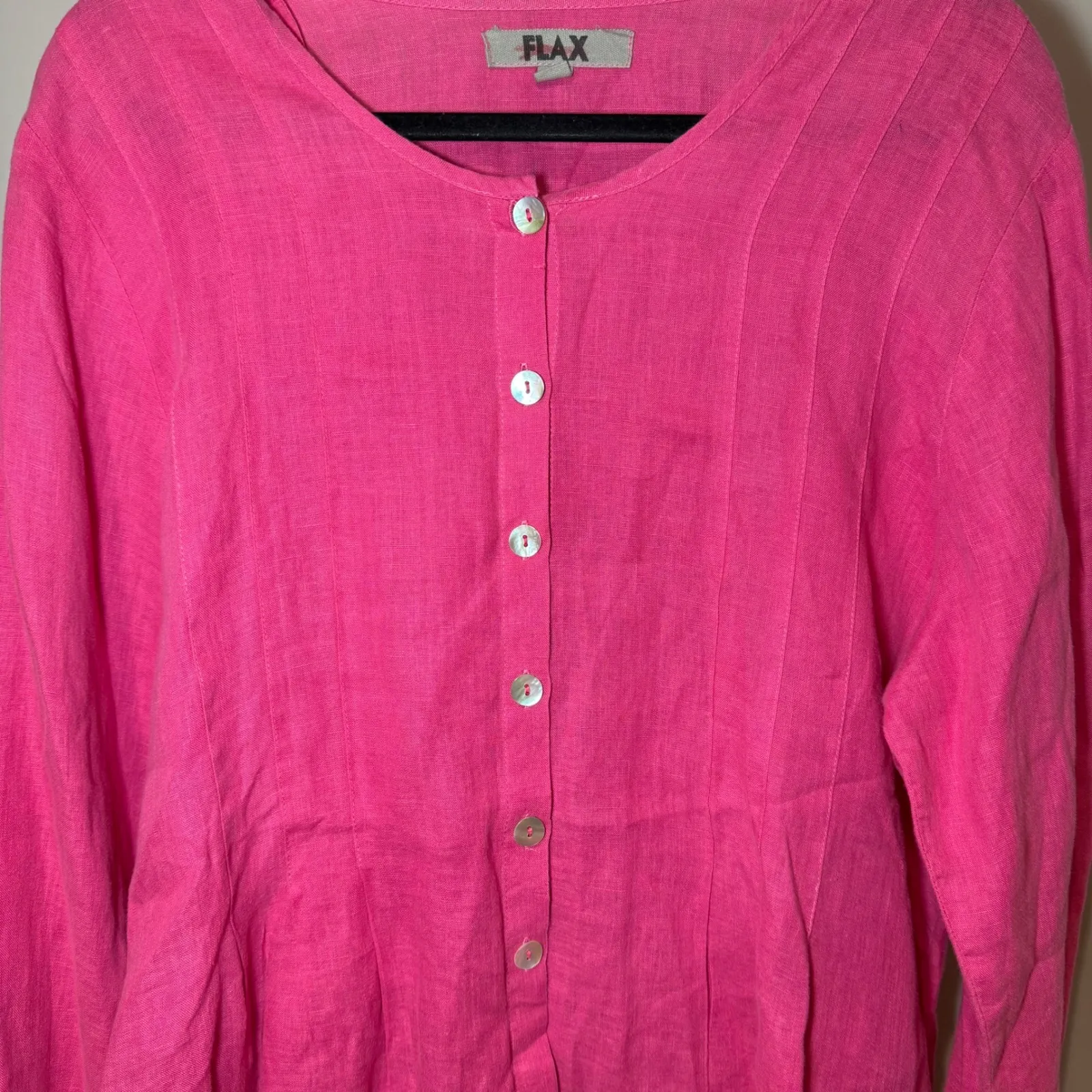 Flax Linen Button Down Blouse Pink Lagenlook Size Medium - Image 2