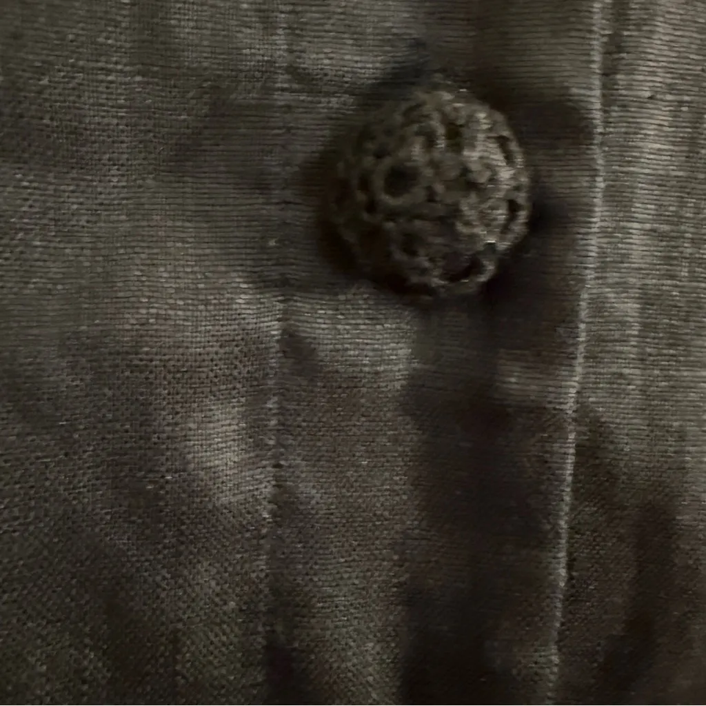 Black Button-Up Women's Blouse with Lace Detail 100% Linen Long Sleeve Medium - Image 3