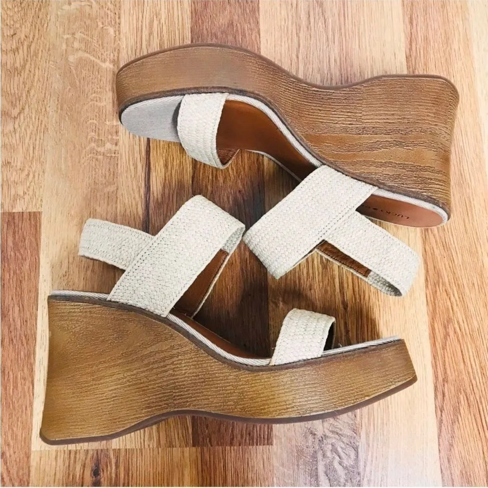 LUCKY BRAND Tan Raffia Platform Wedge Sandal Slingback Delukah Cream Size 10 New - Image 7