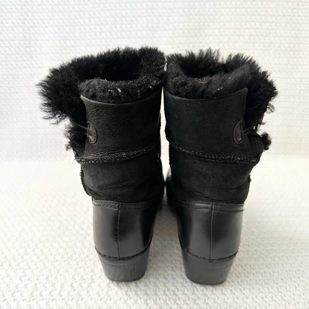 Dansko  Stormy Black Leather Soft Fur Shaft Fold Over Button Ankle Clog Boots 36 - Image 6