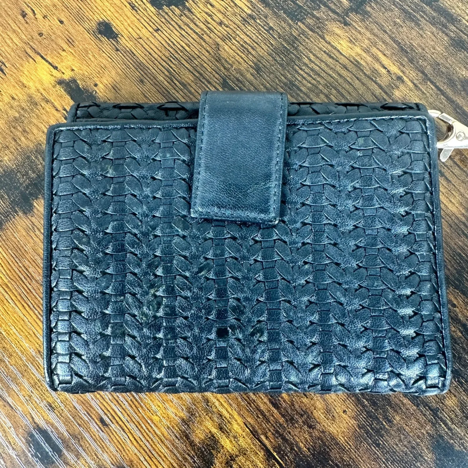 Christian Dior Black Woven Leather Wallet Wristlet Chain Strap Authentic Vintage - Image 2