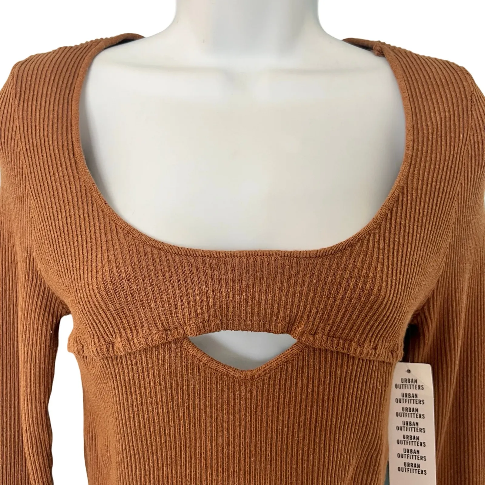 Urban Outfitters Brown Long Sleeve Ribbed Square Neck Crop Top Size L NEW Tags - Image 10