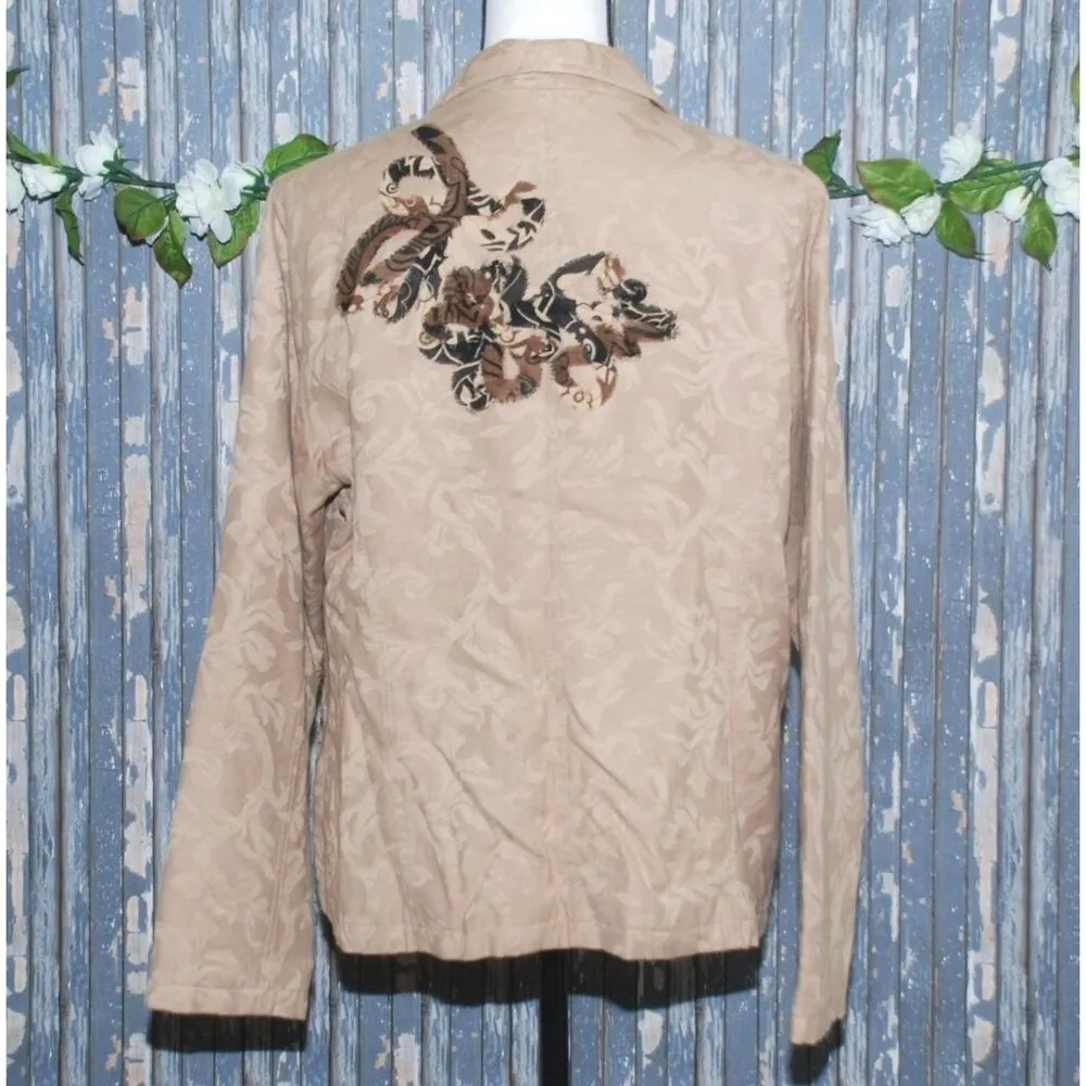 Marisol Ladies Brown Suede Long Sleeve Jacket Size L Floral Open Front Patchwork Size L - Image 6