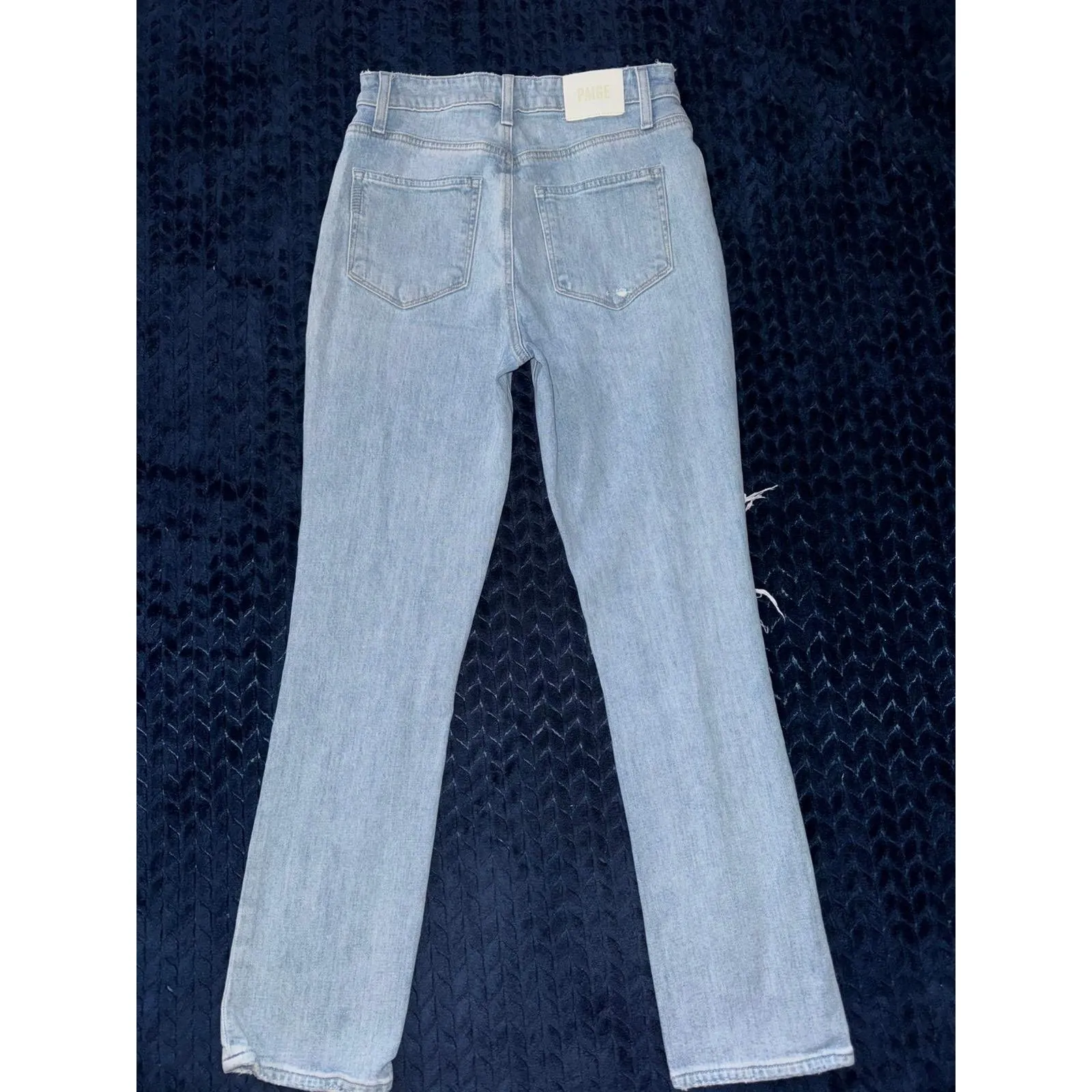 Paige Sarah Slim‎ Distressed Jeans Ripped High Rise Denim Light Wash Size 27 - Image 5