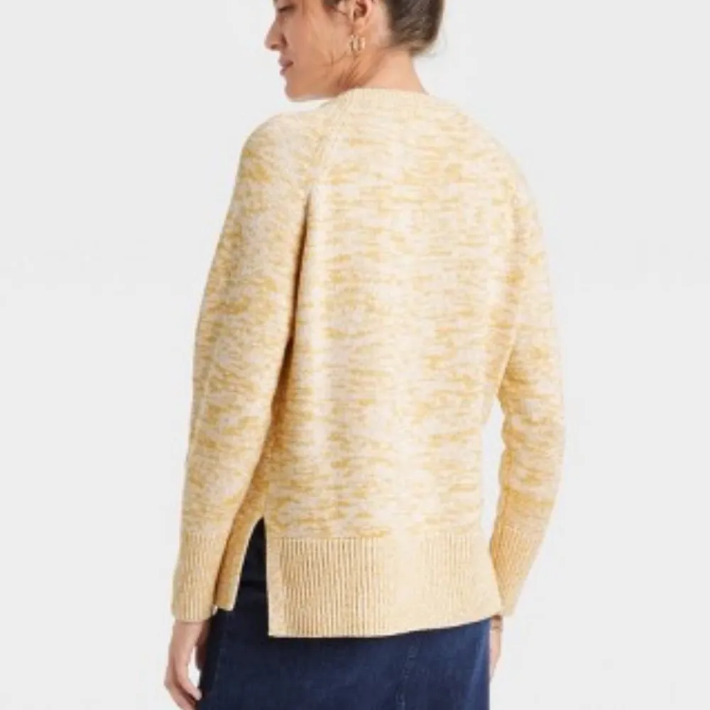 A New Day Yellow White Oversized Cotton Crewneck Lightweight Cotton Sweater XXL - Image 2