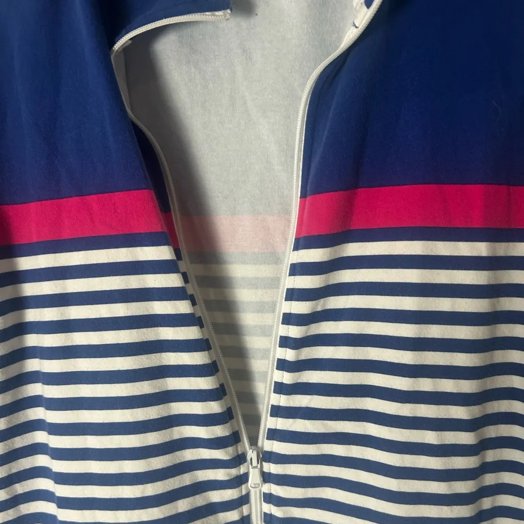 Hello Saturday Talbots Women’s Large Zip-Up Blue and Pink Striped Jacket - Image 4