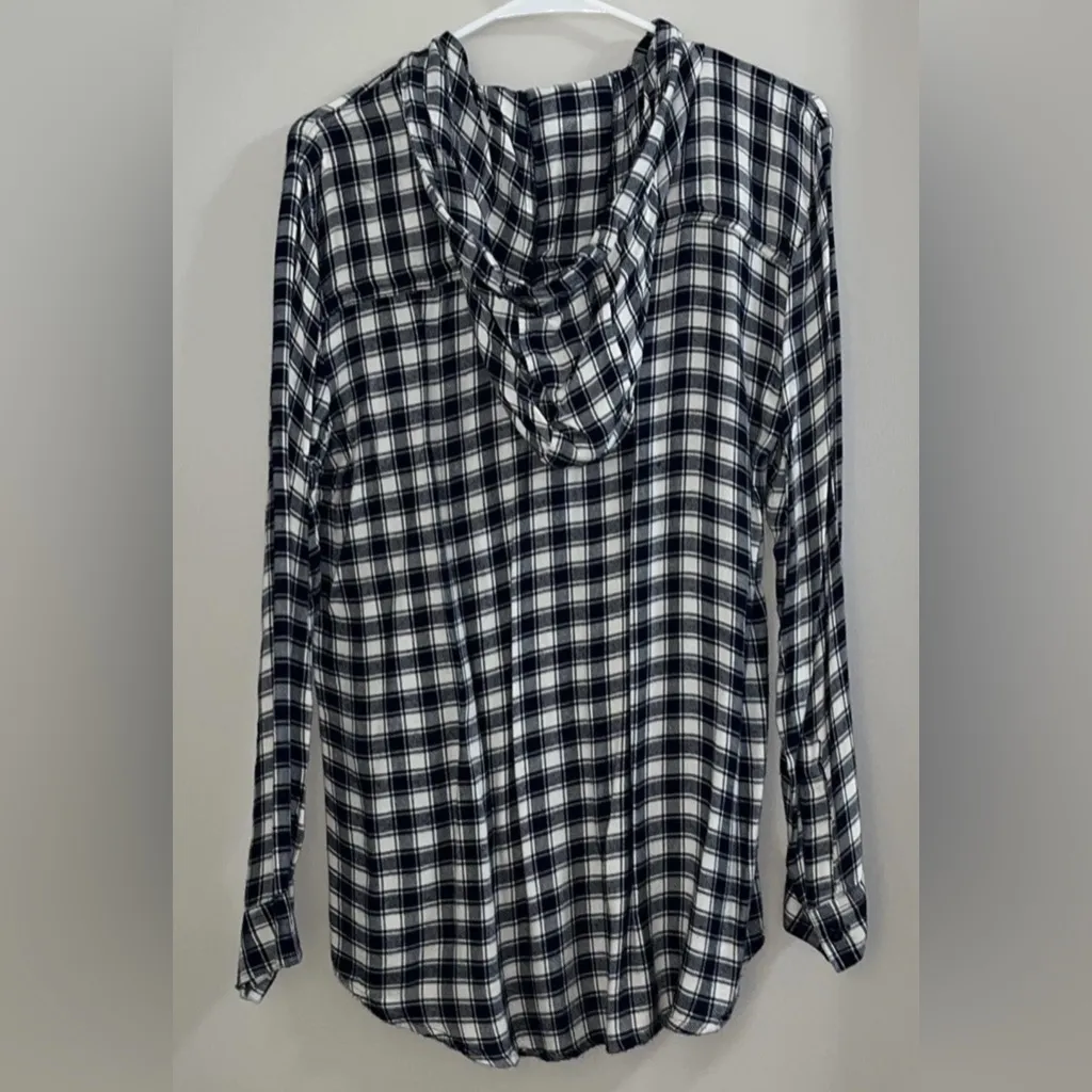Thread Story Plaid Full Zip Hooded Long Sleeve Shirt Womens Size M Blue White Size M - Image 8
