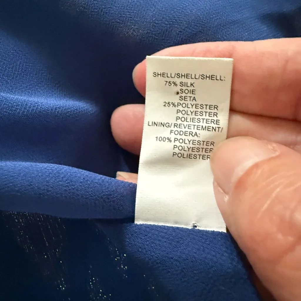 NWOT Halston Heritage Scarf Neck Short Dress Saphire Blue Gold Diamond Scarf Nec - Image 11