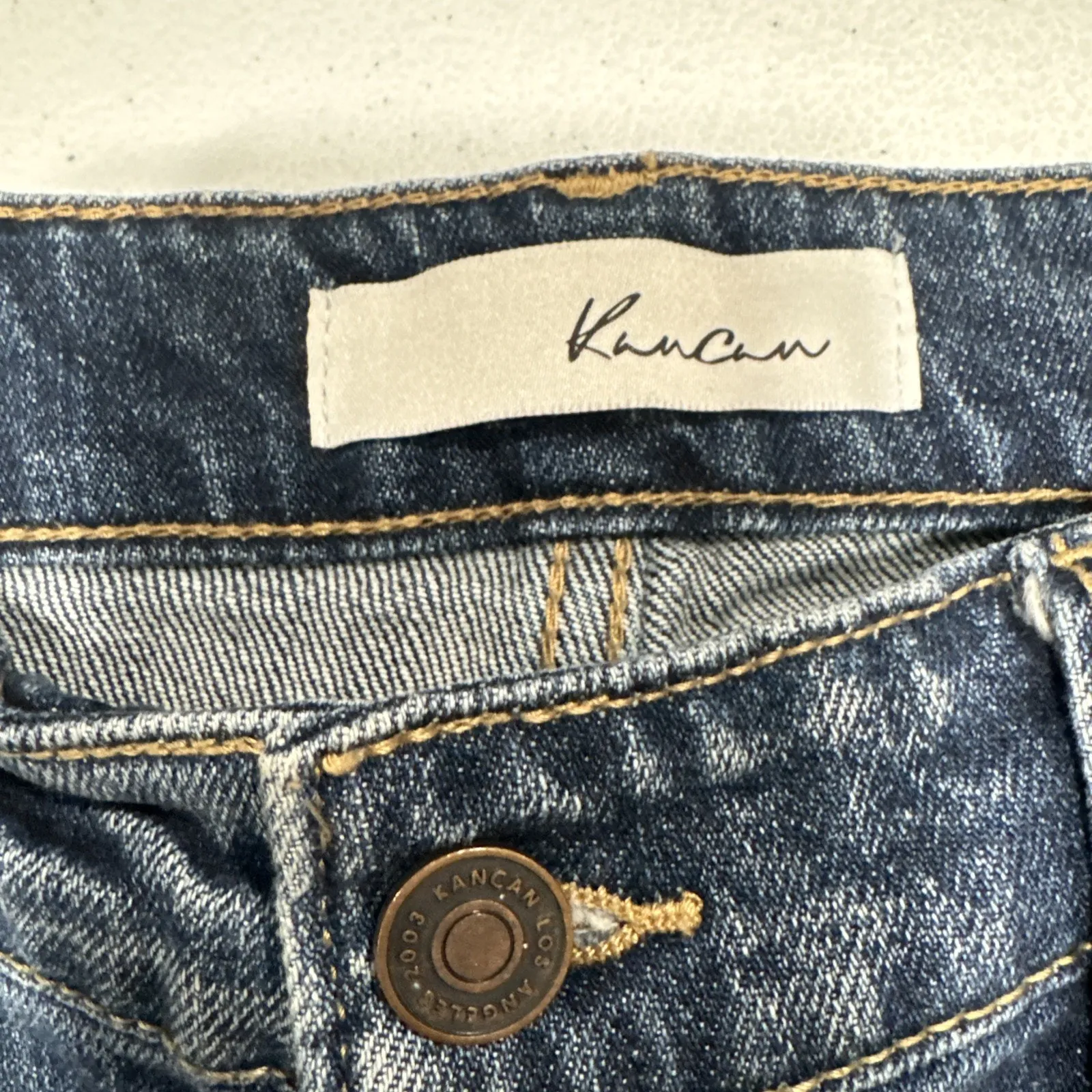 KanCan Women's Distressed Mid Rise Skinny Jeans Size 26 Denim Raw Hem Destroyed Blue - Image 4