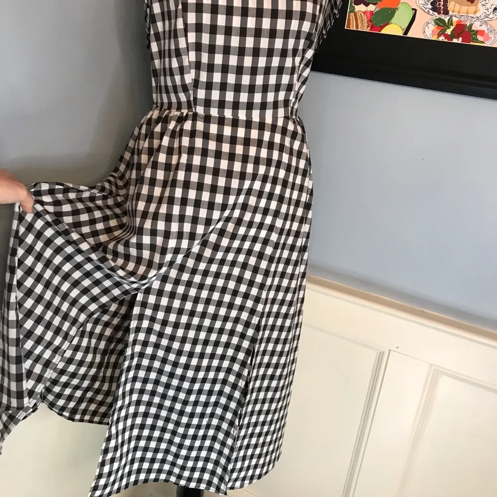 Black & White Gingham Midi Sundress w/ Pleated Ruffle Trim & Lace Up Back Sz L Size L - Image 4