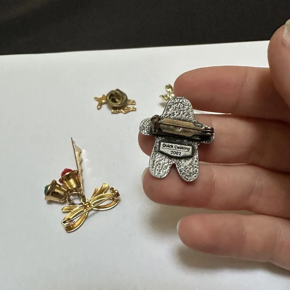 Lot Of 4 Brooch Pins Christmas Holiday Gingerbread Man, Bells, Deer - Image 8