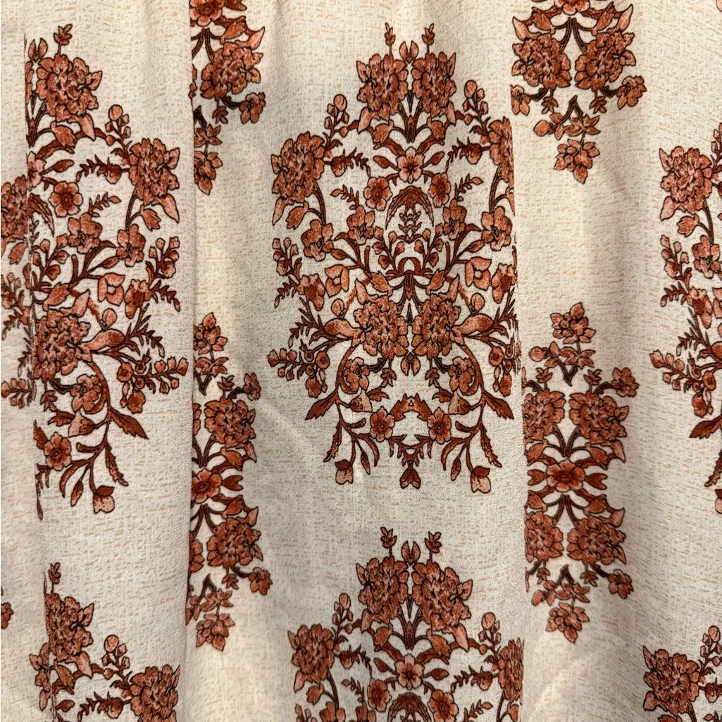 BKE Boutique Floral Handkerchief Hem Flowy Tank  Beige Pink Blouse Brown Boho L - Image 4