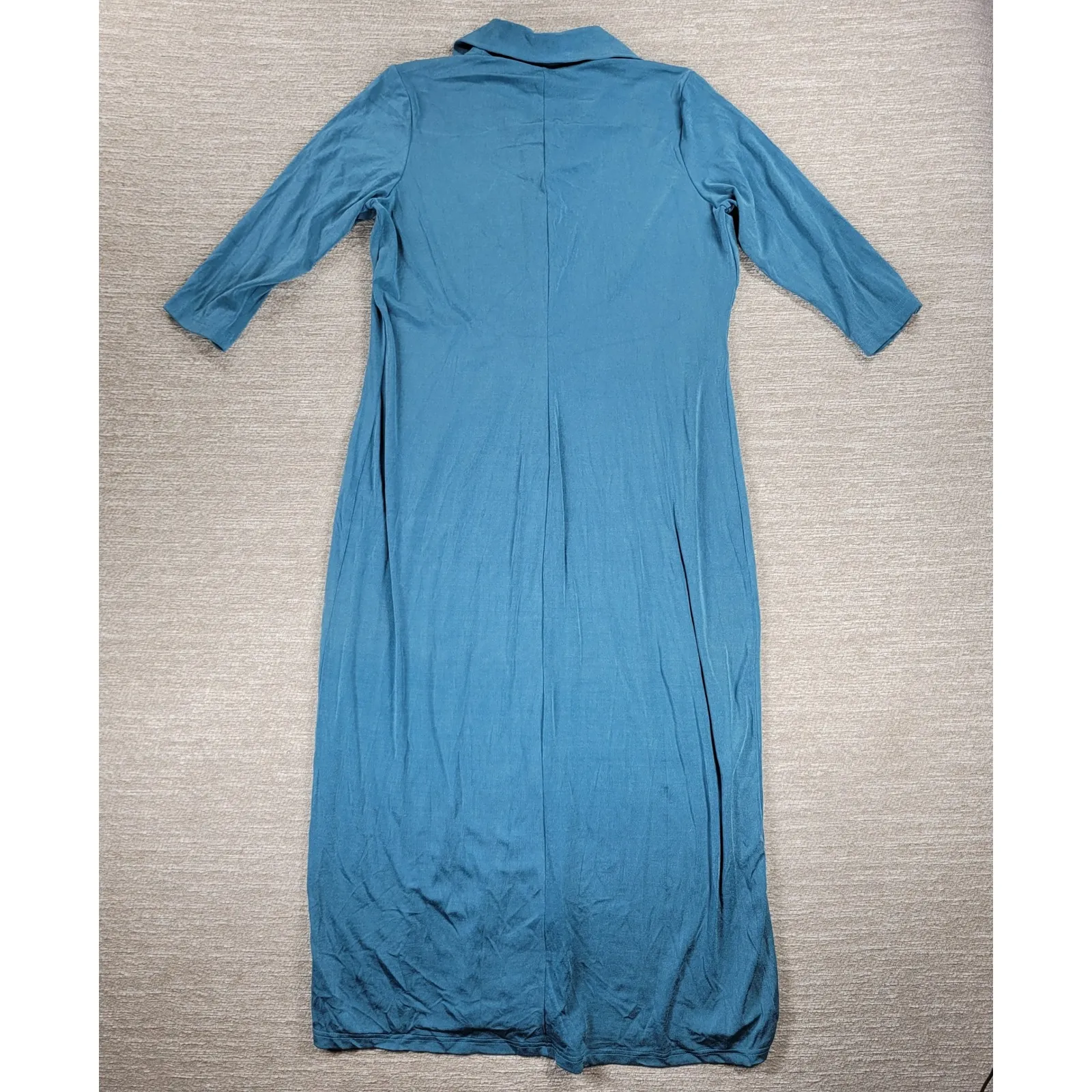 Carolyn Strauss Slinky Shirt Dress Size L Teal 3/4 Sleeve Button Up Maxi NEW Blue Size L - Image 9