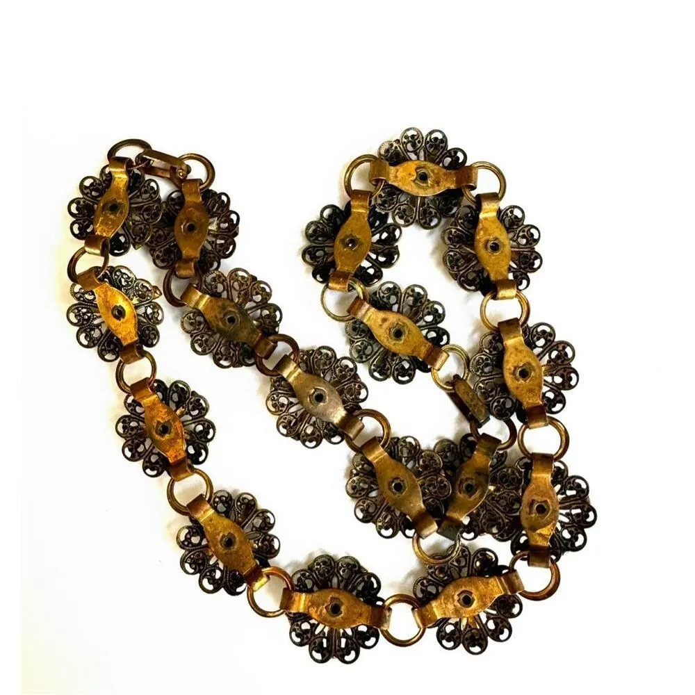 Vintage brass floral chain necklace - Image 3