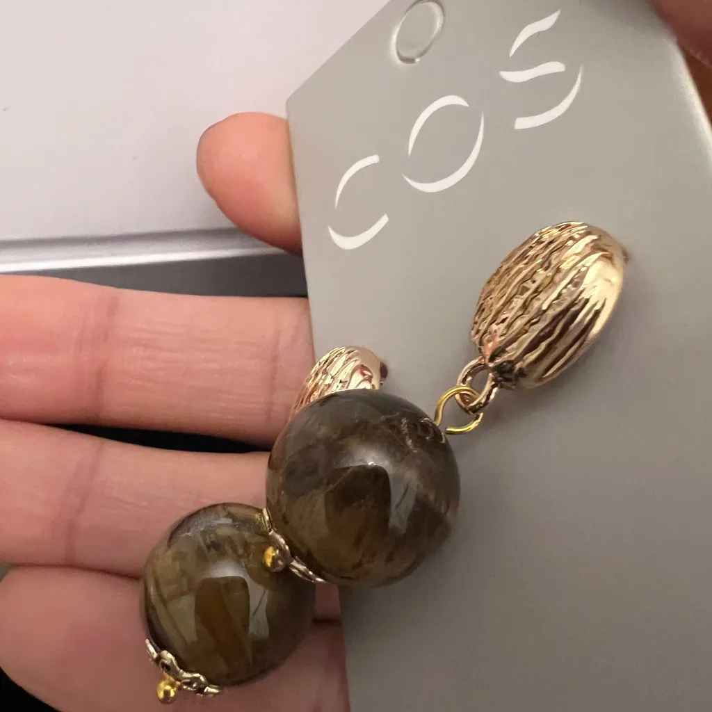 COS Gold and Brown Sphere Earrings - Image 3