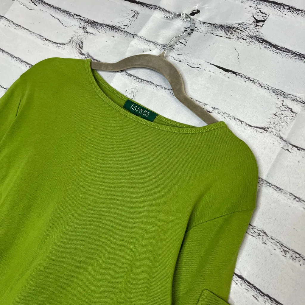 Vintage Lauren Ralph Lauren Lime Long Sleeve Top w/ Sleeve Pocket Y2K Preppy S Green - Image 7