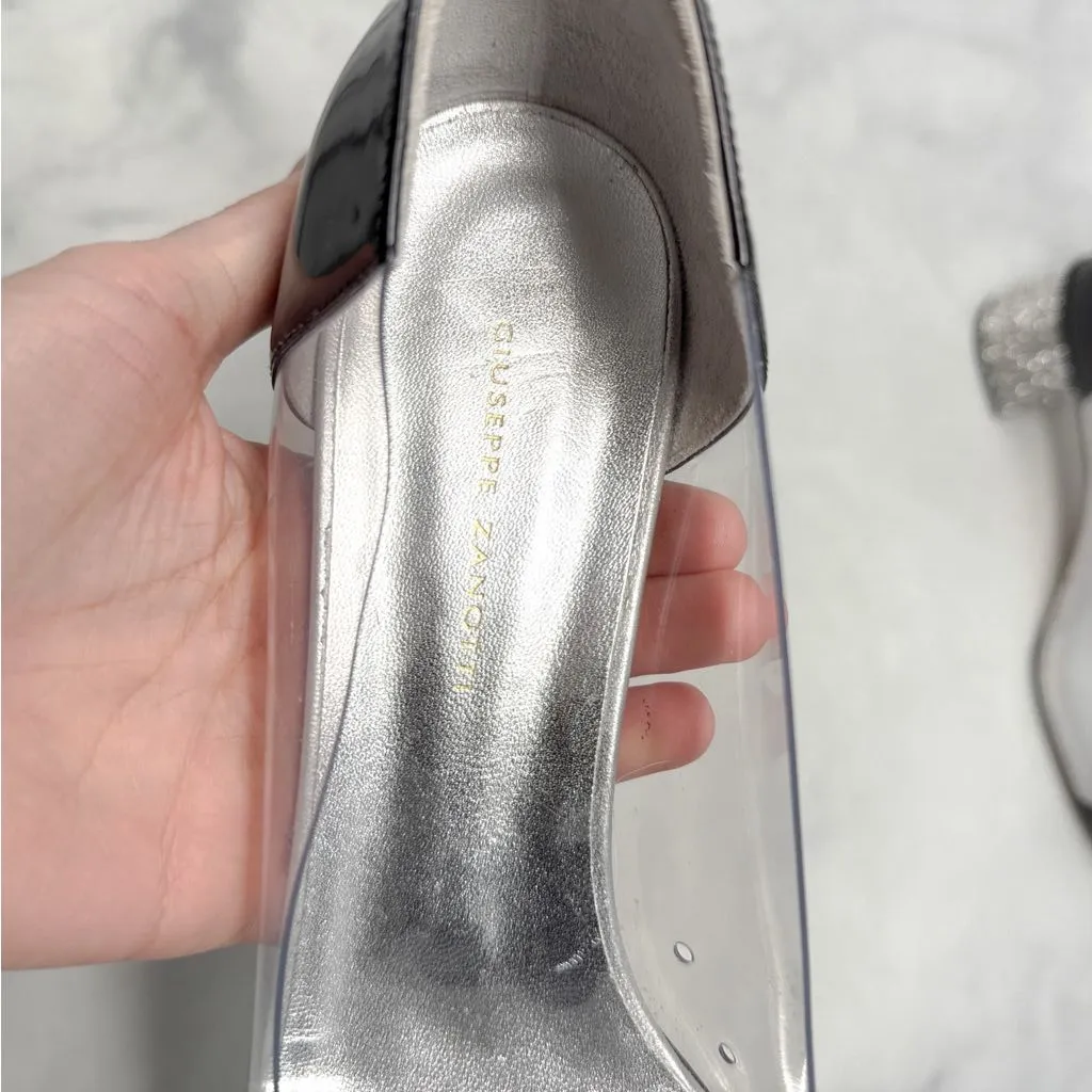 Giuseppe Zanotti Vitrum Clear Rhinestone Embellished Block Heel Pump Flats 40 - Image 9