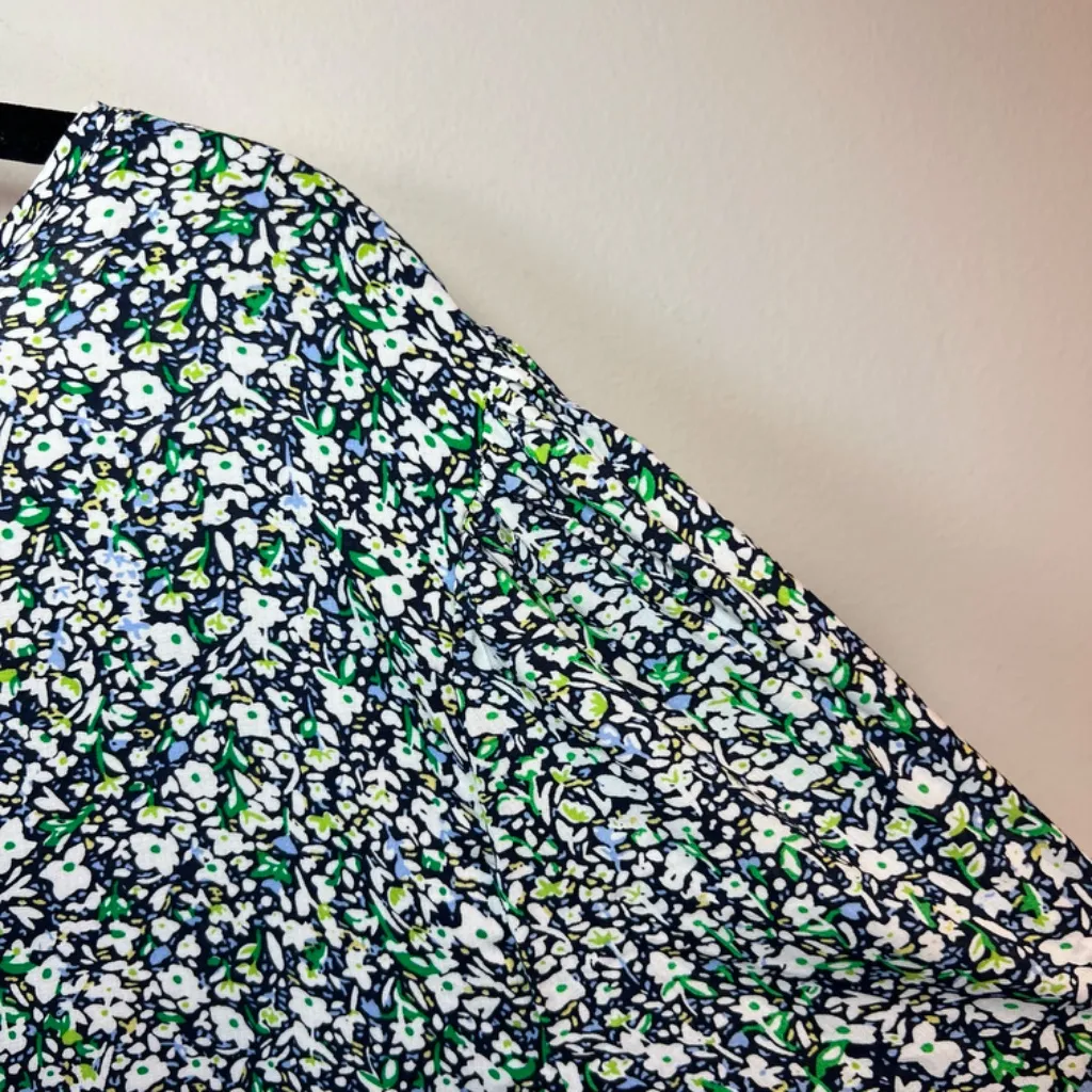 Cynthia Rowley Women's Boho Blouse Blue Green Ditsy Floral Tie Sleeve  NEW Large - Image 12