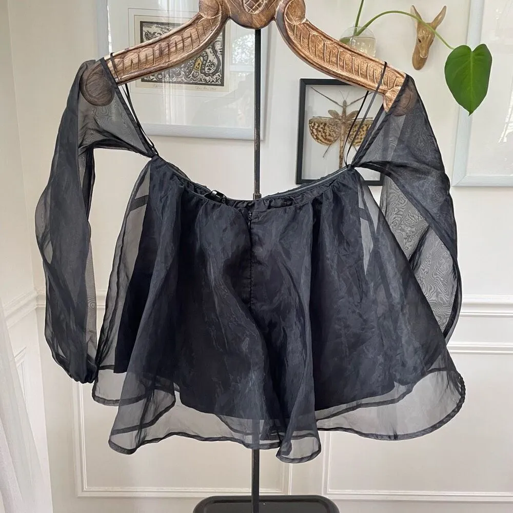 Etophe Studios Off Shoulder Chiffon Swing Crop Top Black S - Image 7