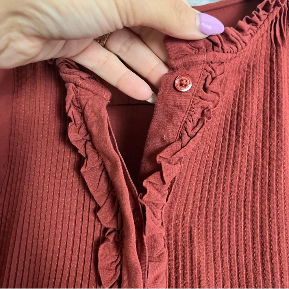 Sundance Terracotta Rust Pullover Hippie Pleated Ruffle Blouse Size XS - Image 2