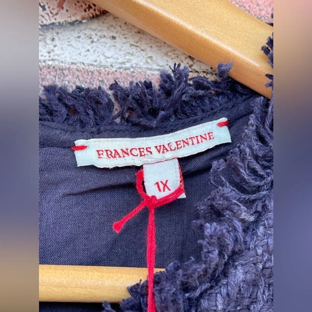 FRANCES VALENTINE Twiggy Fringe Dress Cotton Boucle Navy size 1 X Blue - Image 10